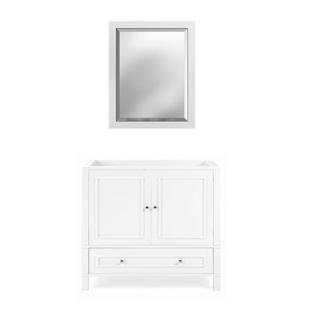 Alaterre Furniture Williamsburg 2pc Wooden Bathroom Vanity Set - 36-in. L Vanity, 30-in. L Rectangular Mirror, White AVAN3600WHB